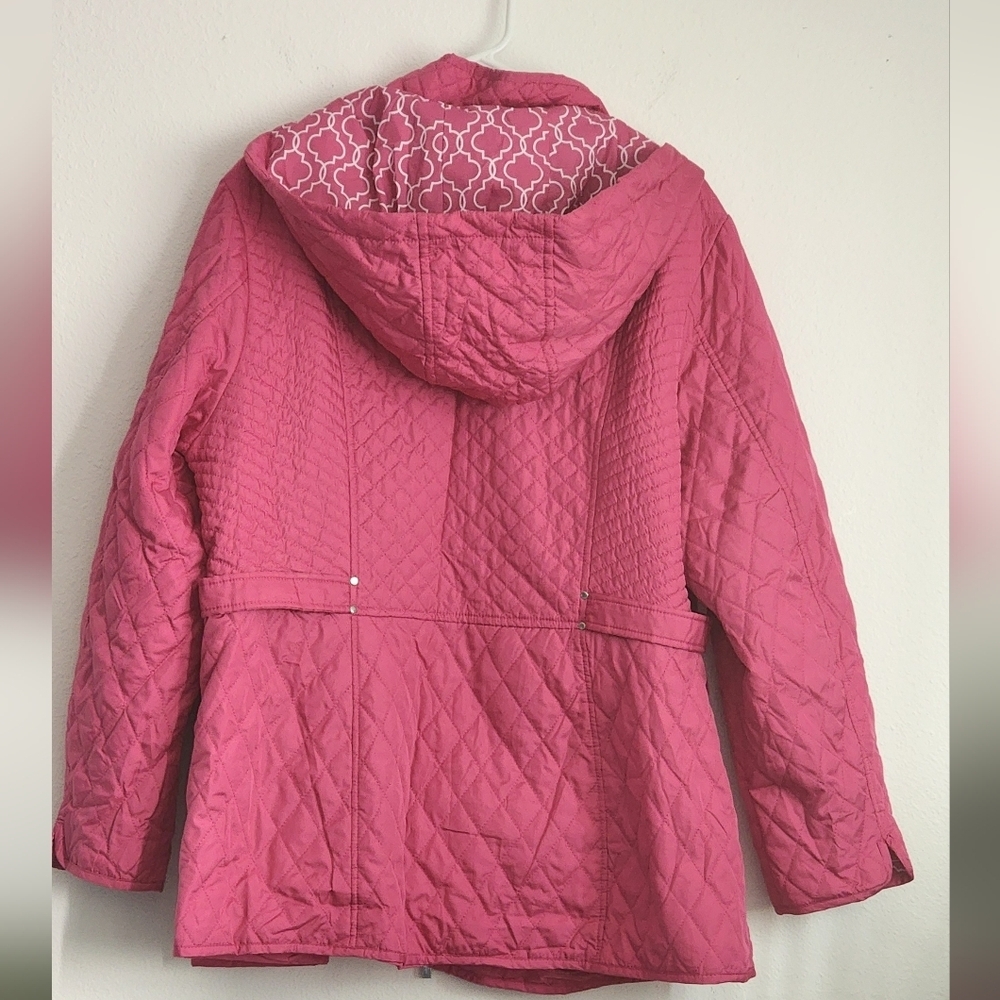 Susan Graver Pink Quilted Mid-length Coat Zip Water & Wind Resistant  Sz XL - Picture 8 of 11
